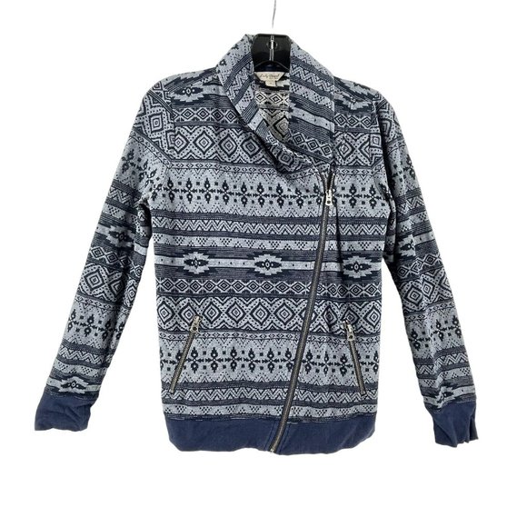 Lucky Brand Women's Offset Zipper Collared Sweat Shirt Geometric Print Size S - Picture 2 of 11
